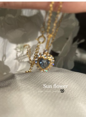 爱心海蓝宝纯银项链锁骨链高级感