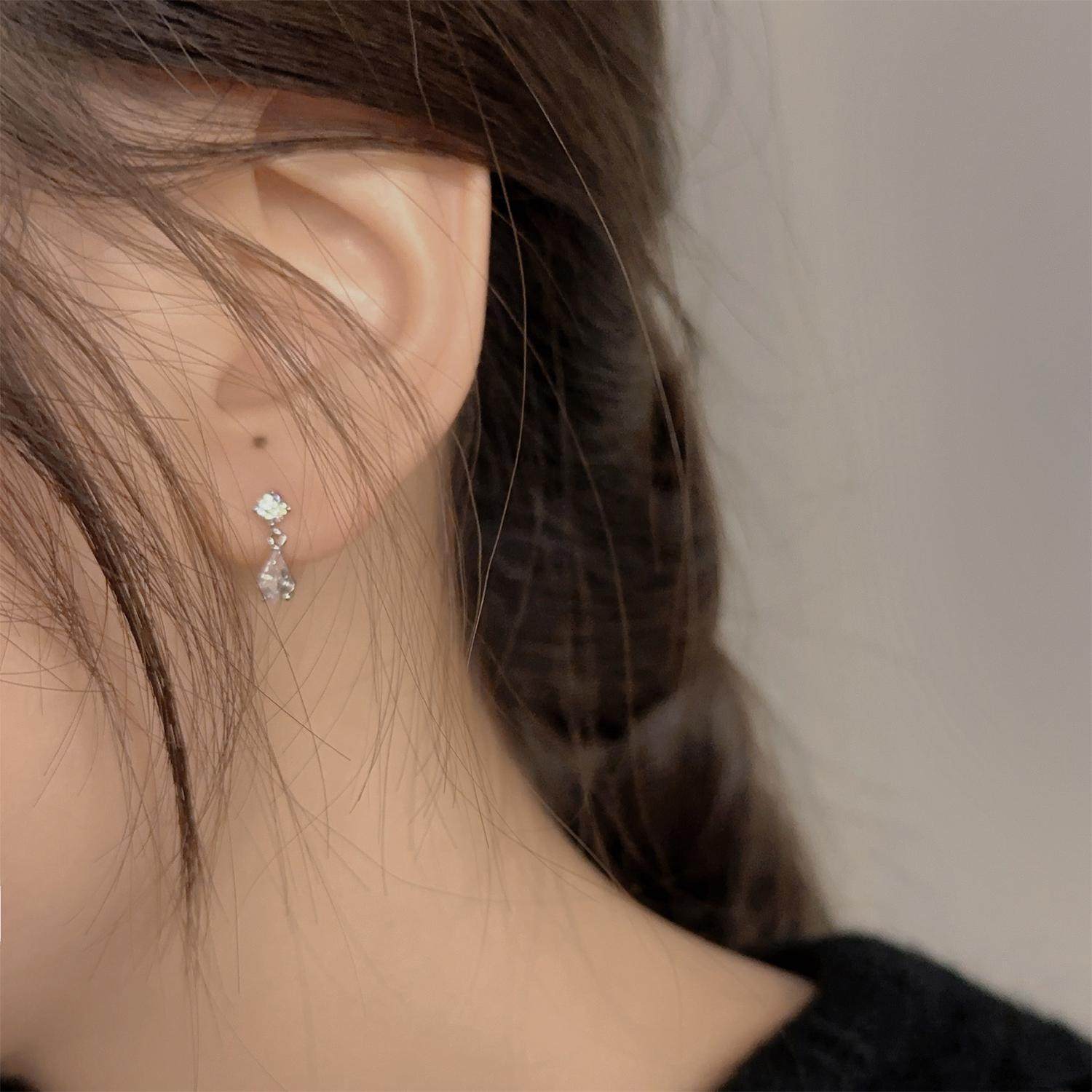 ROMANTIC超闪水滴锆石耳钉女纯银防过敏耳饰耳坠轻奢小众高级感,淘宝优惠券,粉丝福利购,淘宝优惠卷