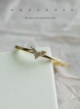 925纯银镀14K金细钻女戒指环尾戒