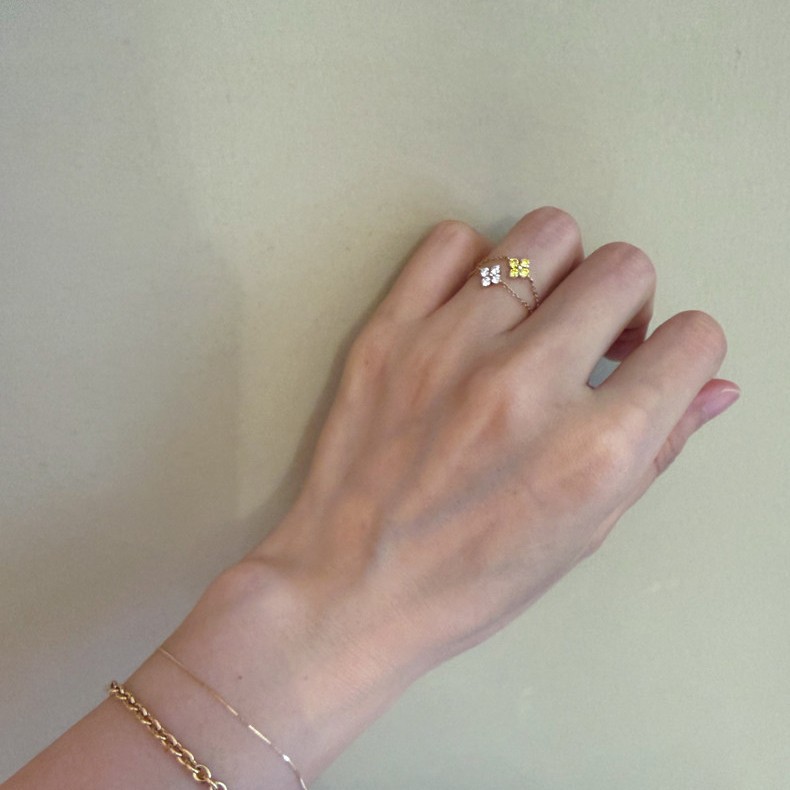 Sterling silver 14K gold plated bright diamond four-leaf clover ring for women