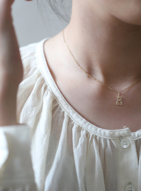 可爱蝴蝶结小熊小众设计锁骨链女