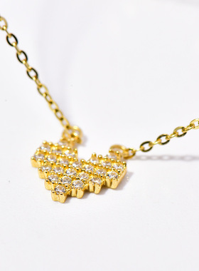 闪钻爱心吊坠短款颈链锁骨链