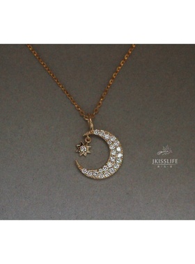 925纯银镀金星月项链女精致