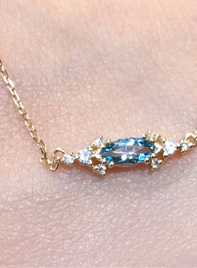 S925纯银蓝锆石吊坠项链女精致