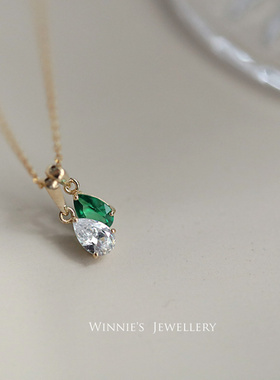 祖母绿小水滴吊坠高级感简约项链