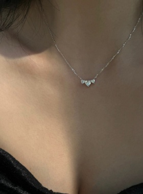 爱心法式精致细版锁骨链项链女