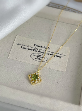 925纯银宫廷风青苔绿吊坠项链女