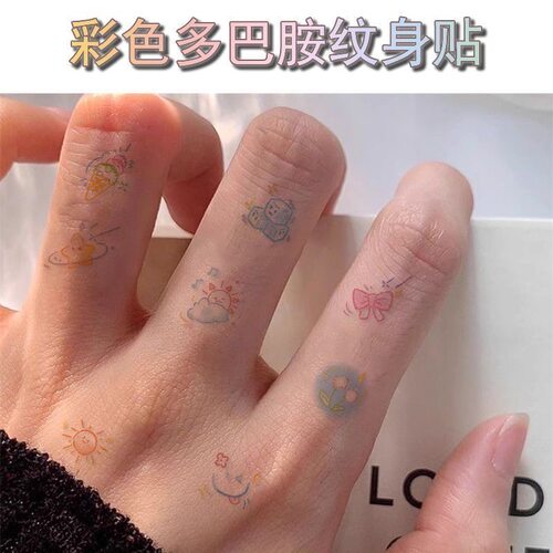 卡通多巴胺彩色迷你纹身贴学生可洗ins风图案可爱手指防水小贴纸 - 图2
