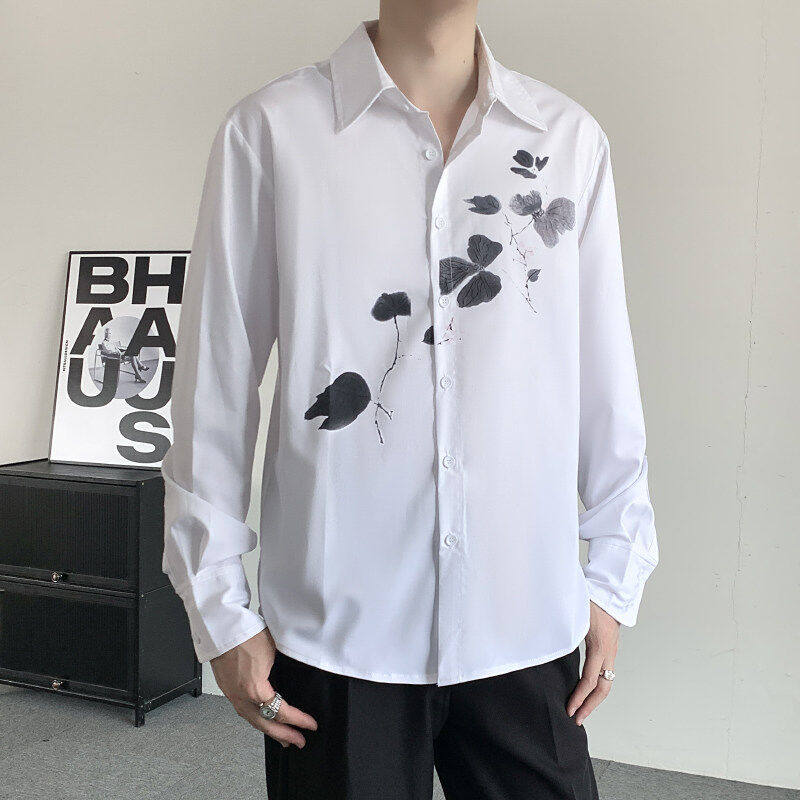 王源演唱会同款国风水墨画印花款白色衬衣潮牌新中式长袖衬衫大码,淘宝优惠券,粉丝福利购,淘宝优惠卷