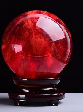 天然红水晶球摆件家居客厅玄关