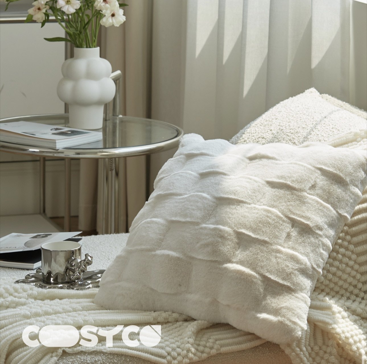 COSYCO半奶南瓜丨高级感奶白仿皮草凹凸抱枕沙发靠枕靠垫方形腰靠,淘宝优惠券,粉丝福利购,淘宝优惠卷