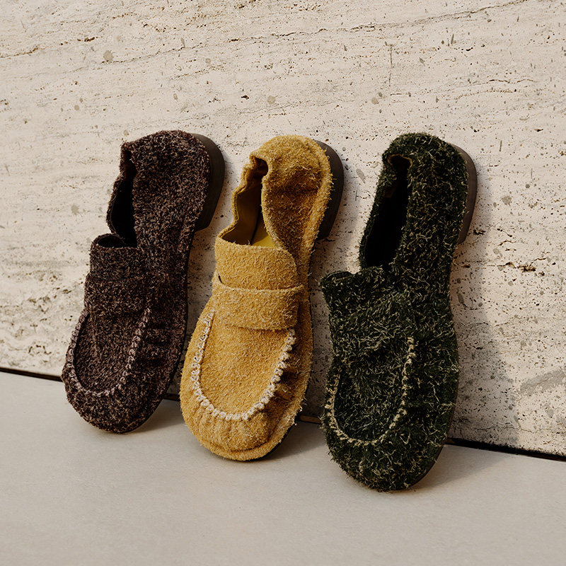 Le' Murmure 游牧时代 秋季新款做旧雪花牛反绒乐福鞋 捏褶女单鞋,淘宝优惠券,粉丝福利购,淘宝优惠卷