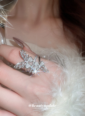 高级感满钻环绕蝴蝶戒指超仙精致