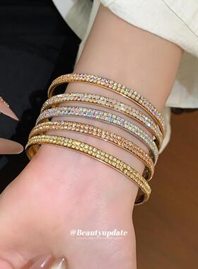 日韩新款镶钻双排圆形手镯百搭轻奢高级感手环ins风时尚小众手饰