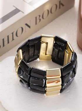 欧美夸张复古晕染弹力绳手镯高