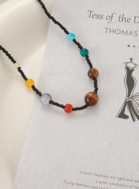 夏季彩色清新串珠项链女复古多巴