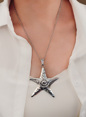 跨境欧美大五角星吊坠项链复古