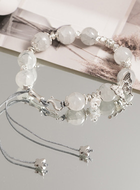 新中式古风绿色清冷蝴蝶花朵手链