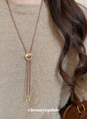 镶钻虎眼石心形吊坠项链2026新款