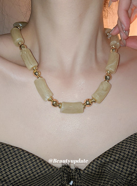 欧美复古美拉德椭圆形亚克力项链