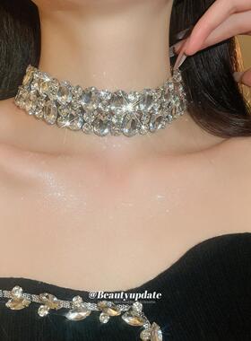 欧美新款夸张满钻几何项链女轻奢高级感锁骨链时尚精致choker颈链