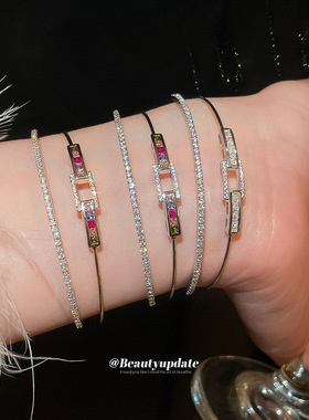 欧美跨境简约锆石几何双层爱心手