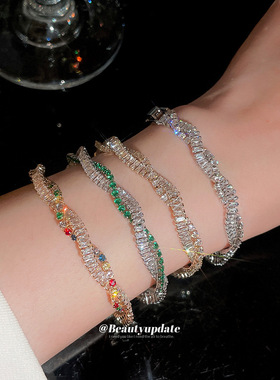 18k真金电镀欧美锆石几何扭曲手