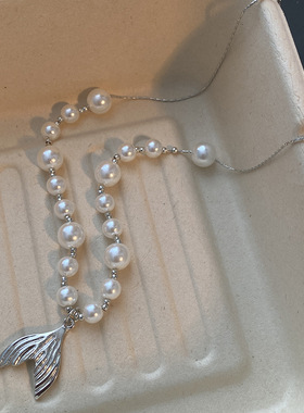 夏季珍珠流苏鱼尾锁骨链女新款时