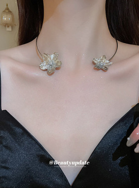 欧美金属花朵开口项圈气质轻奢高