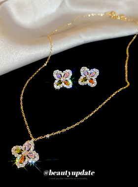 14k真金电镀简约锆石花朵项链轻