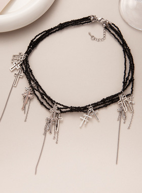 欧美新款嘻哈风颈链复古十字架流