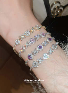 韩系温柔精致锆石菱形花朵手链轻