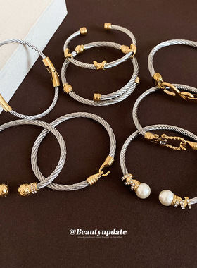 欧美跨境不锈钢螺纹手镯简约时尚