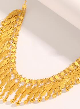 金色羽毛流苏项链女 重工夸张锁骨链晚宴礼服搭配高级感多层颈饰