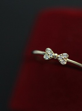 锆石蝴蝶结戒指女款复古ins