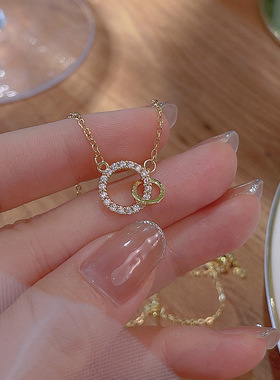 双环项链女轻奢小众设计感闪钻