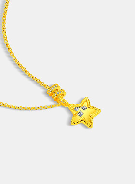 古法金色锤纹星星项链CNC精工