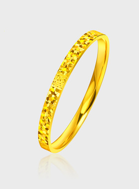 古法金色碎冰冰福字手镯女款CNC