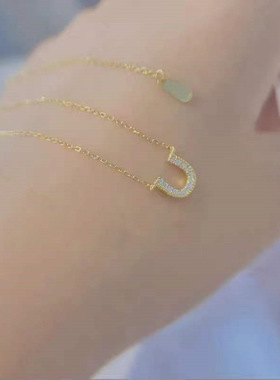 金色马蹄U型项链女简约轻奢微镶