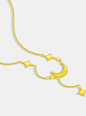 古法金色碎冰冰星月项链CNC精工