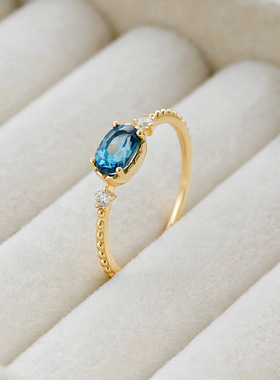新品日系椭圆蓝色锆石戒指女款in