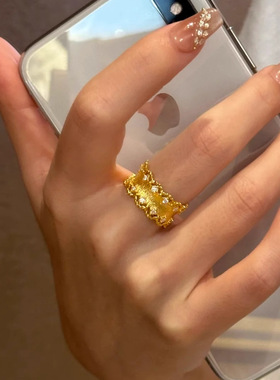 新品风织纹雕金蕾丝花边戒指时尚