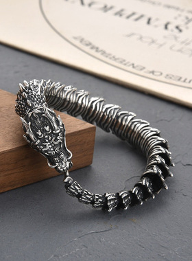 s925银手链嘻哈霸气新中式潮男生