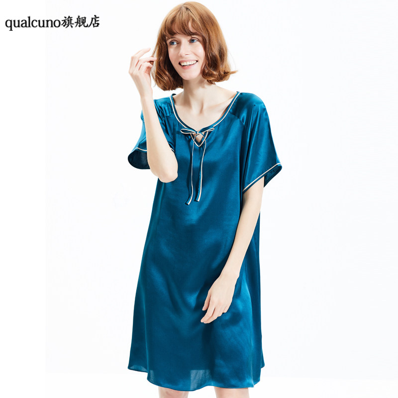 qualcuno女士短袖100%桑蚕丝睡裙 qualcuno睡裙