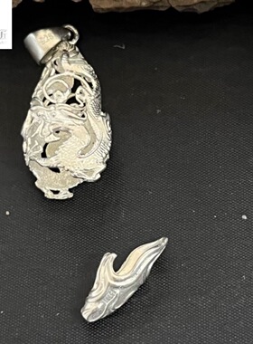 S925纯银双面龙吊坠男女士项链真品包黑狗牙包银项链牙尖牙套