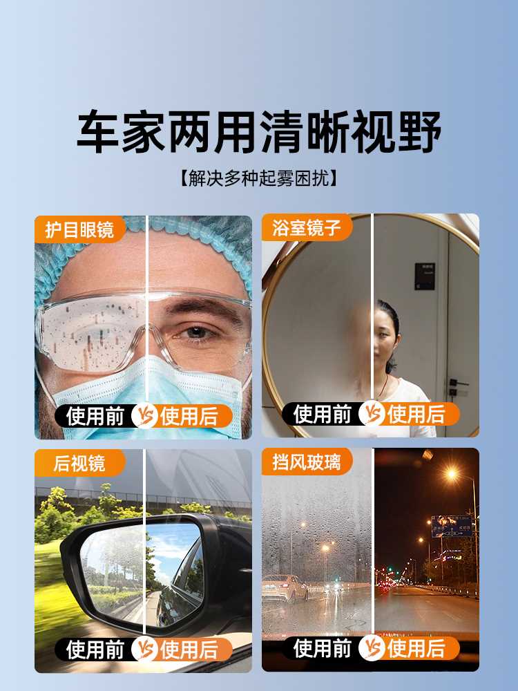 防雾剂汽车后视反光镜防雨挡风玻璃喷剂长效车内车窗头盔除雾神器 - 图3