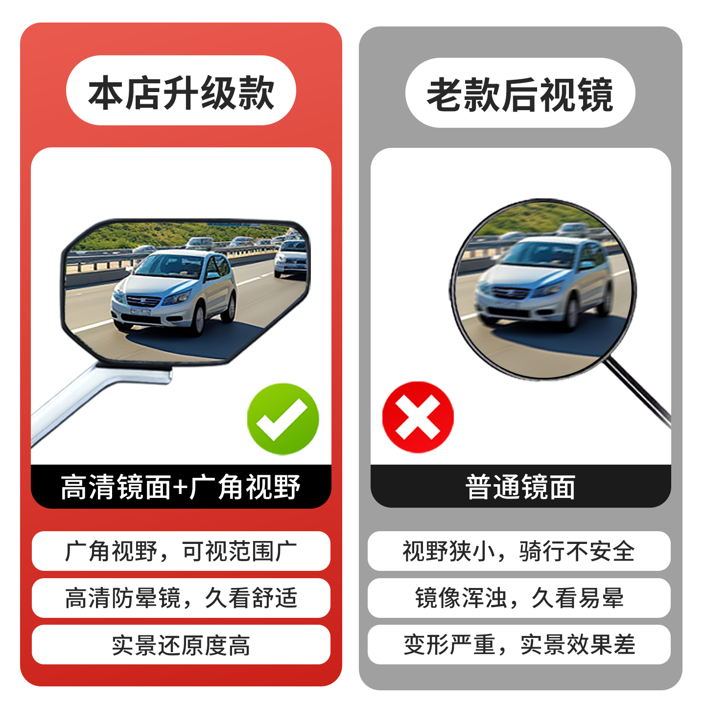 电动车后视镜子通用高清反光镜适用雅迪台铃爱玛九号电瓶车倒车镜 - 图1