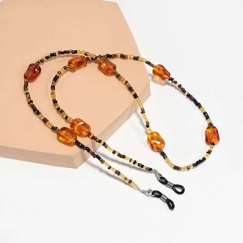 眼镜挂链墨镜口罩挂绳明星同款玳瑁琥珀串珠链子眼镜防滑防丢挂脖 - 图1