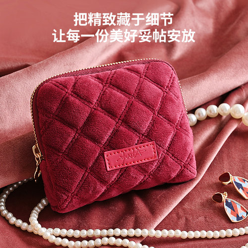 首饰收纳包小香风菱格精致戒指吊坠饰品袋外出高档便携口红化妆包 - 图2