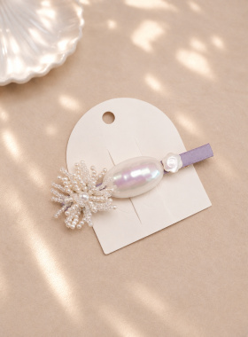 一字长条珍珠水晶串珠花朵发夹